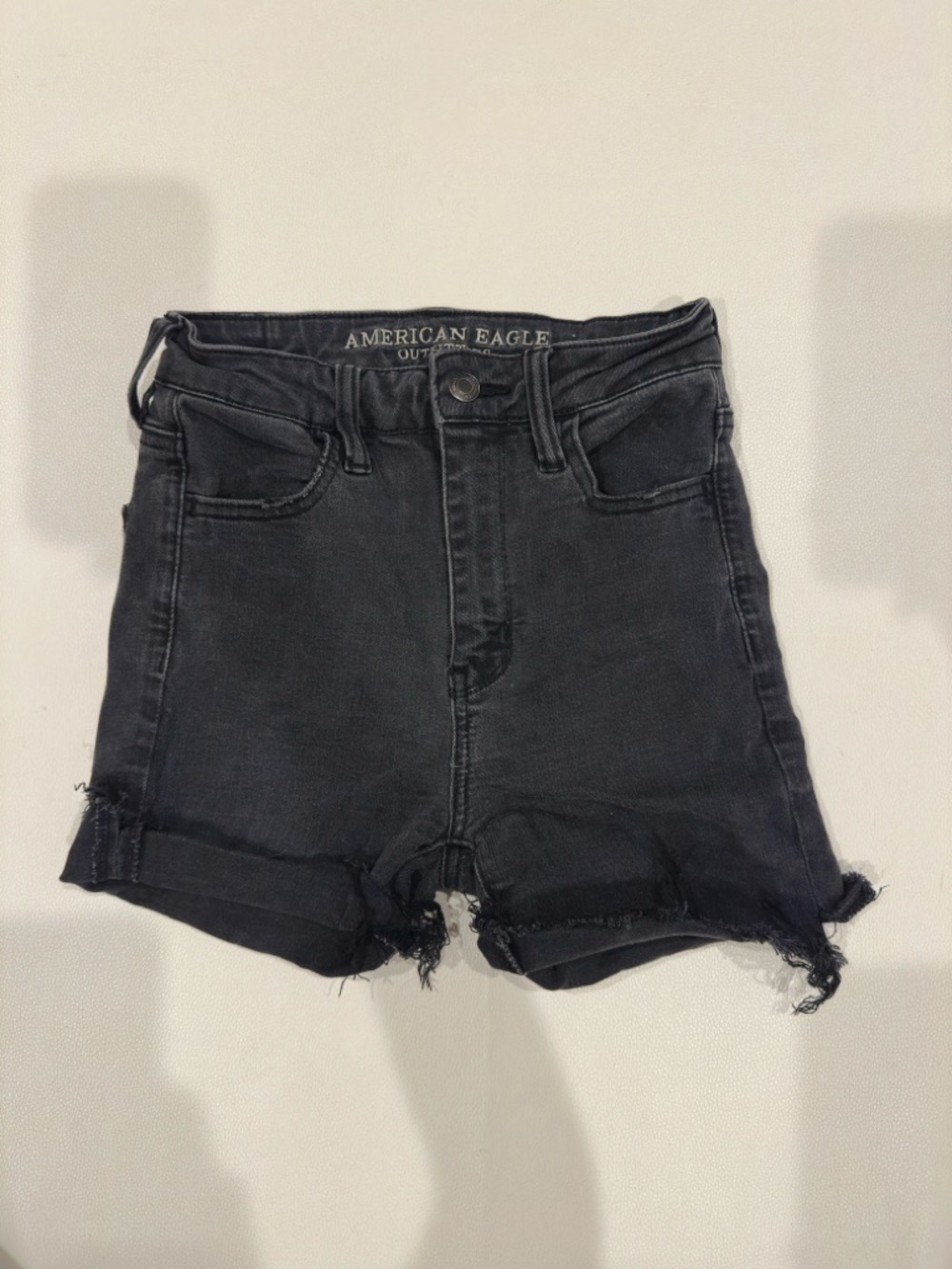 American Eagle Outfitters Black Frayed High-Rise Denim Shorts